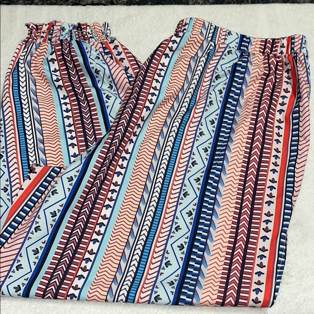 Sason Curve Colorful Striped Patterned Open Leg Pants